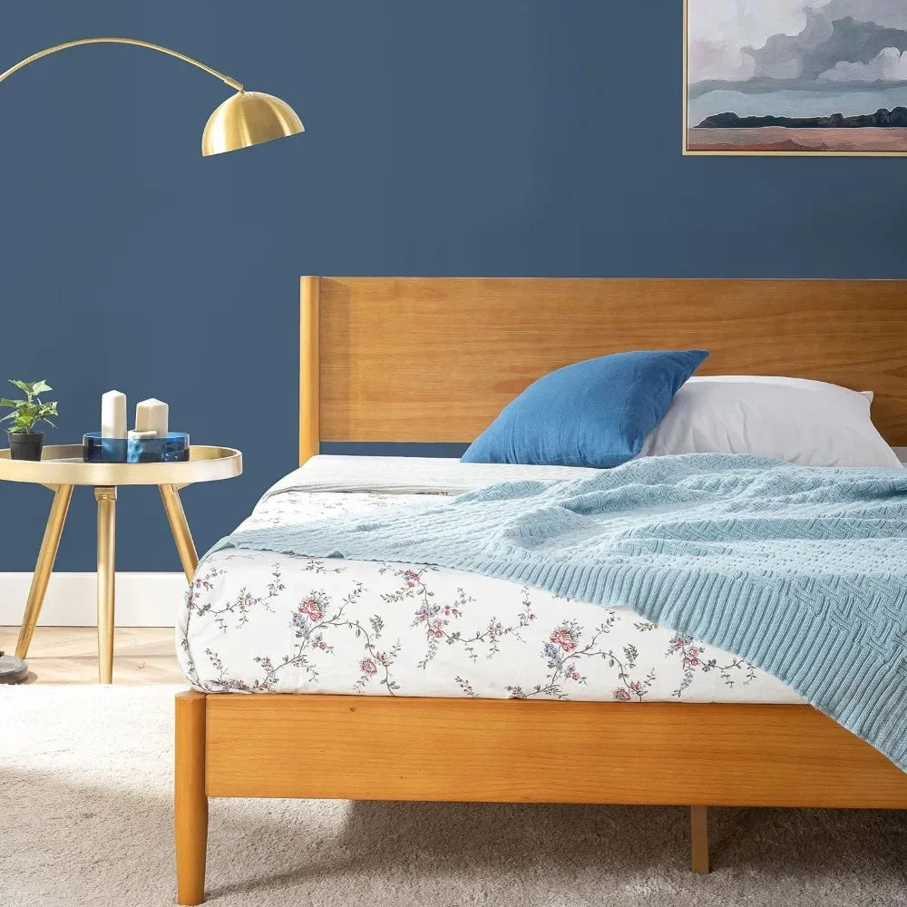 Allen Mid Century Wood Platform Bed Frame in Full Queen or King