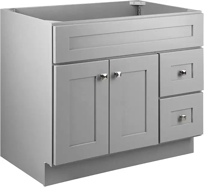 Bathroom Vanity Cabinet. Dimensions: 36 inches W x 21.73 inches D x 31.5 inches H in. Comes in Grey