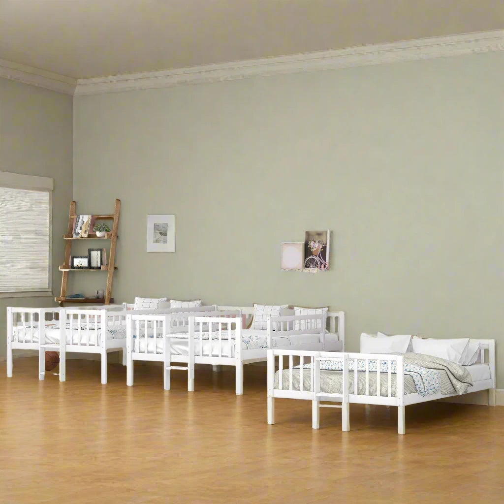 Full-Over-Full-Over-Full Triple Bunk Bed with Ladder, Slide all beds on floor