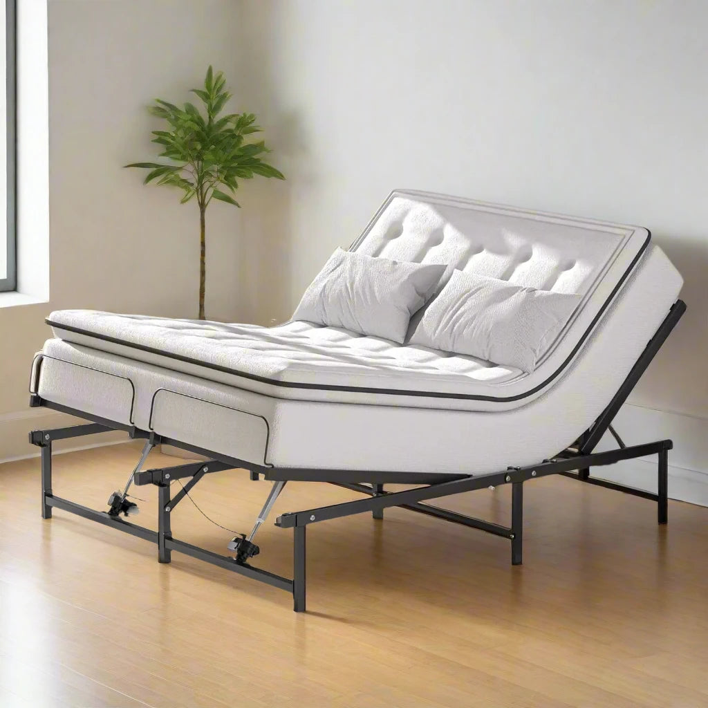 Queen Adjustable Bed Frame with Head and Foot Incline - Low-Noise Motor and Remote Control