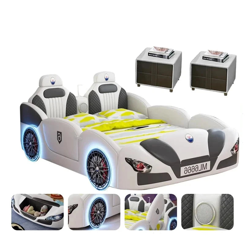Race Car Bed with Storage For Kids with two more night stands