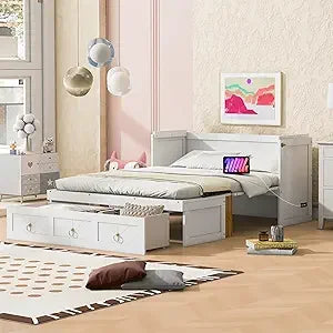 Full Size Murphy Bed Cabinet with Charging Station and Drawer