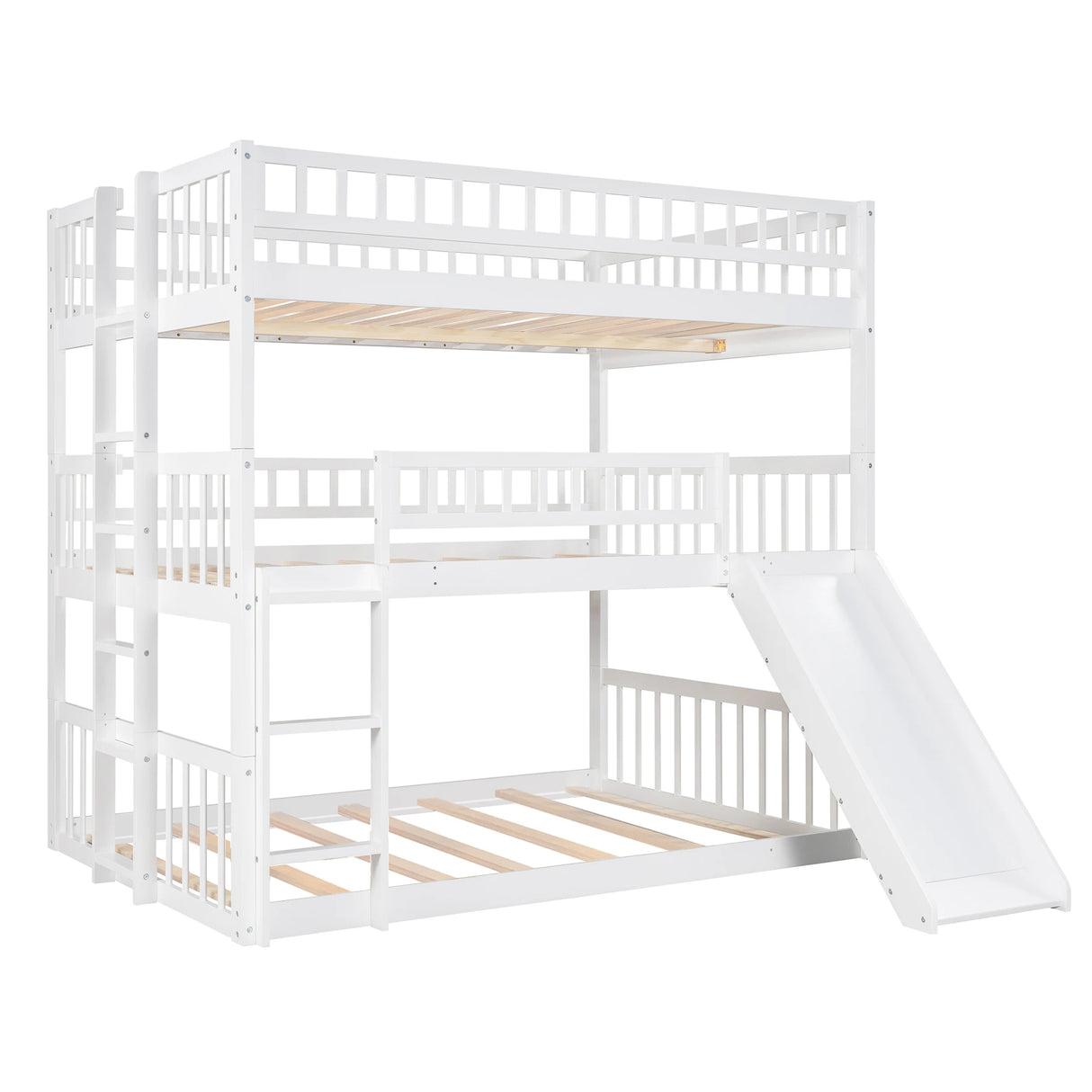 Full-Over-Full-Over-Full Triple Bunk Bed with Ladder, Slide
