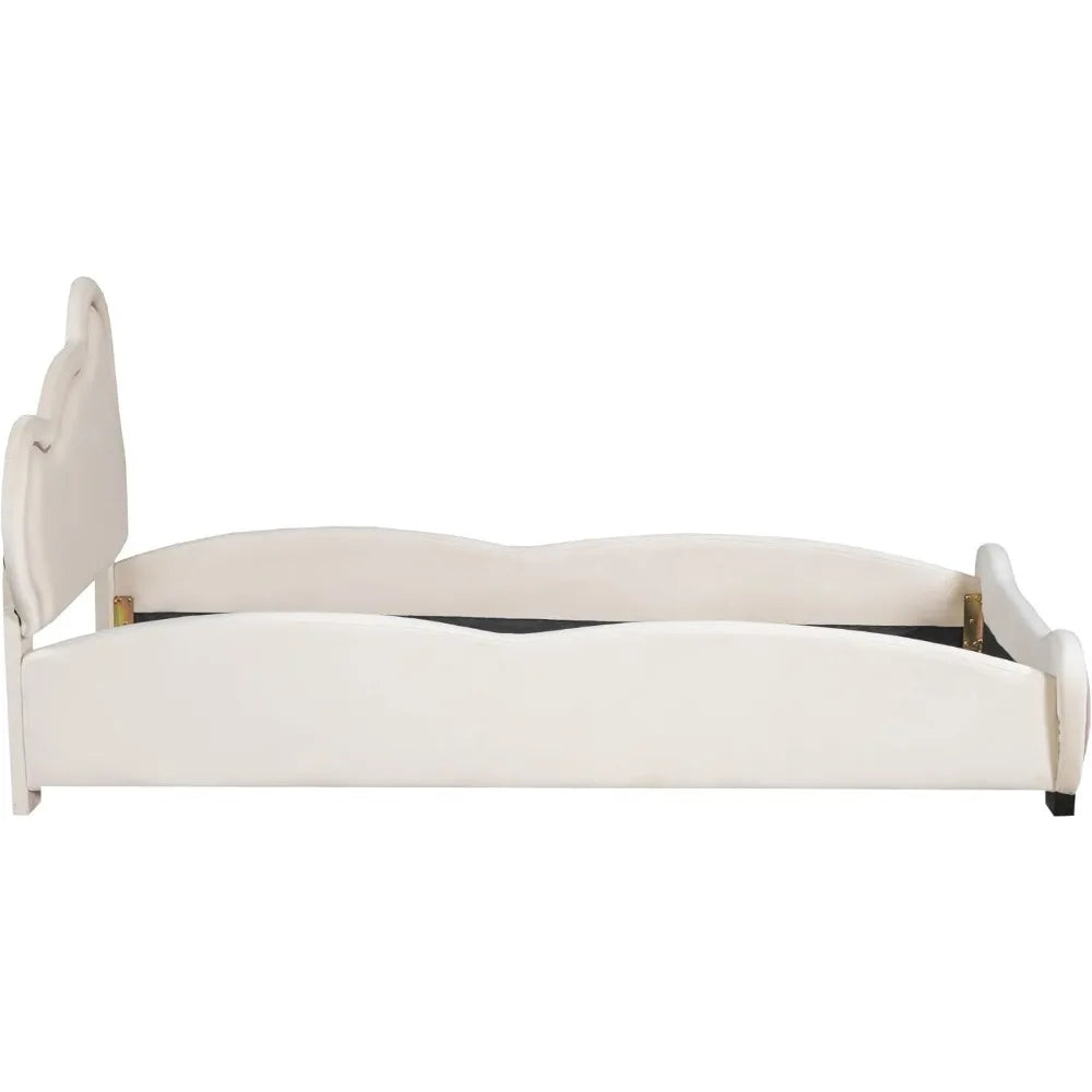 Bear Bed Bed for Kids - Velvet Platform Bed with Bear Shaped Headboard & Bed-End Pocket