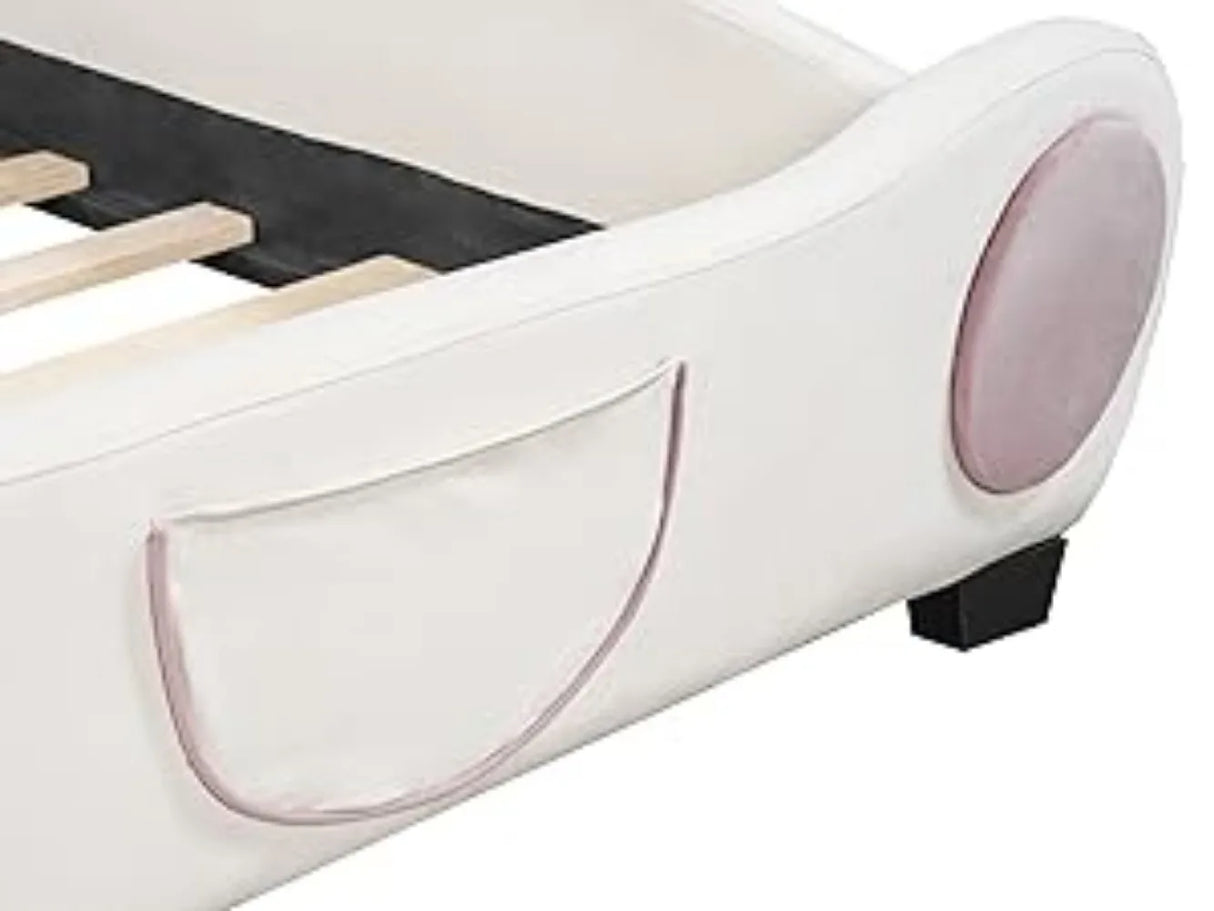 Bear Bed Bed for Kids - Velvet Platform Bed with Bear Shaped Headboard & Bed-End Pocket