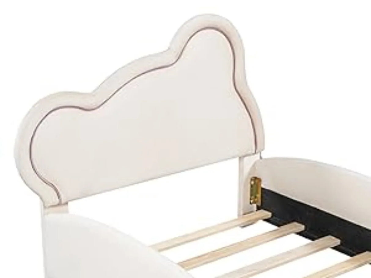 Bear Bed Bed for Kids - Velvet Platform Bed with Bear Shaped Headboard & Bed-End Pocket