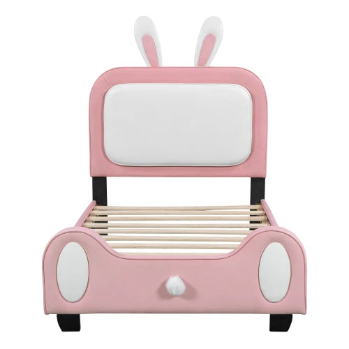 Upholstered Bunny Rabbit Twin Platform Bed with Headboard and Footboard