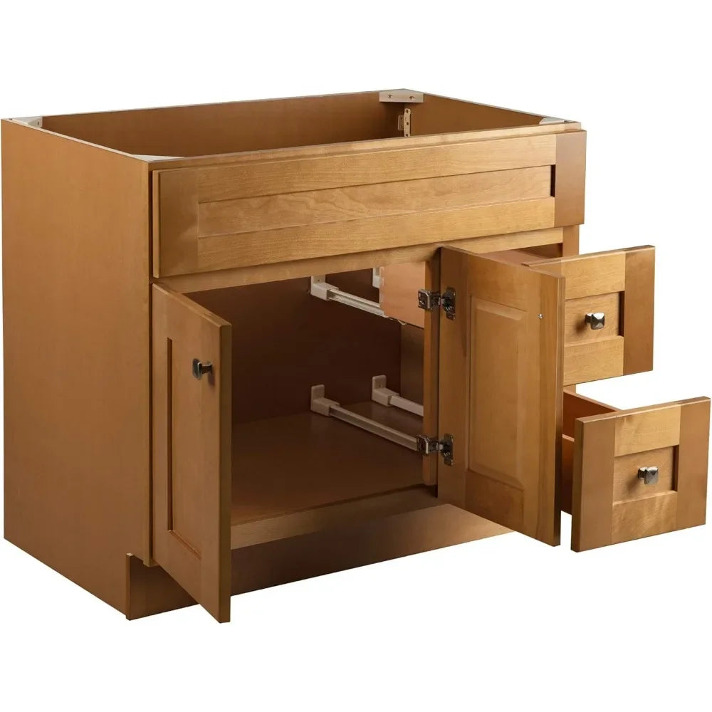 Bathroom Vanity Cabinet. Dimensions: 36 inches W x 21.73 inches D x 31.5 inches H in. Comes in Modern Birch, Espresso, and Grey