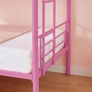 Pink Twin Over Twin metal Bunk Bed with Ladder and Full-Length Guardrail