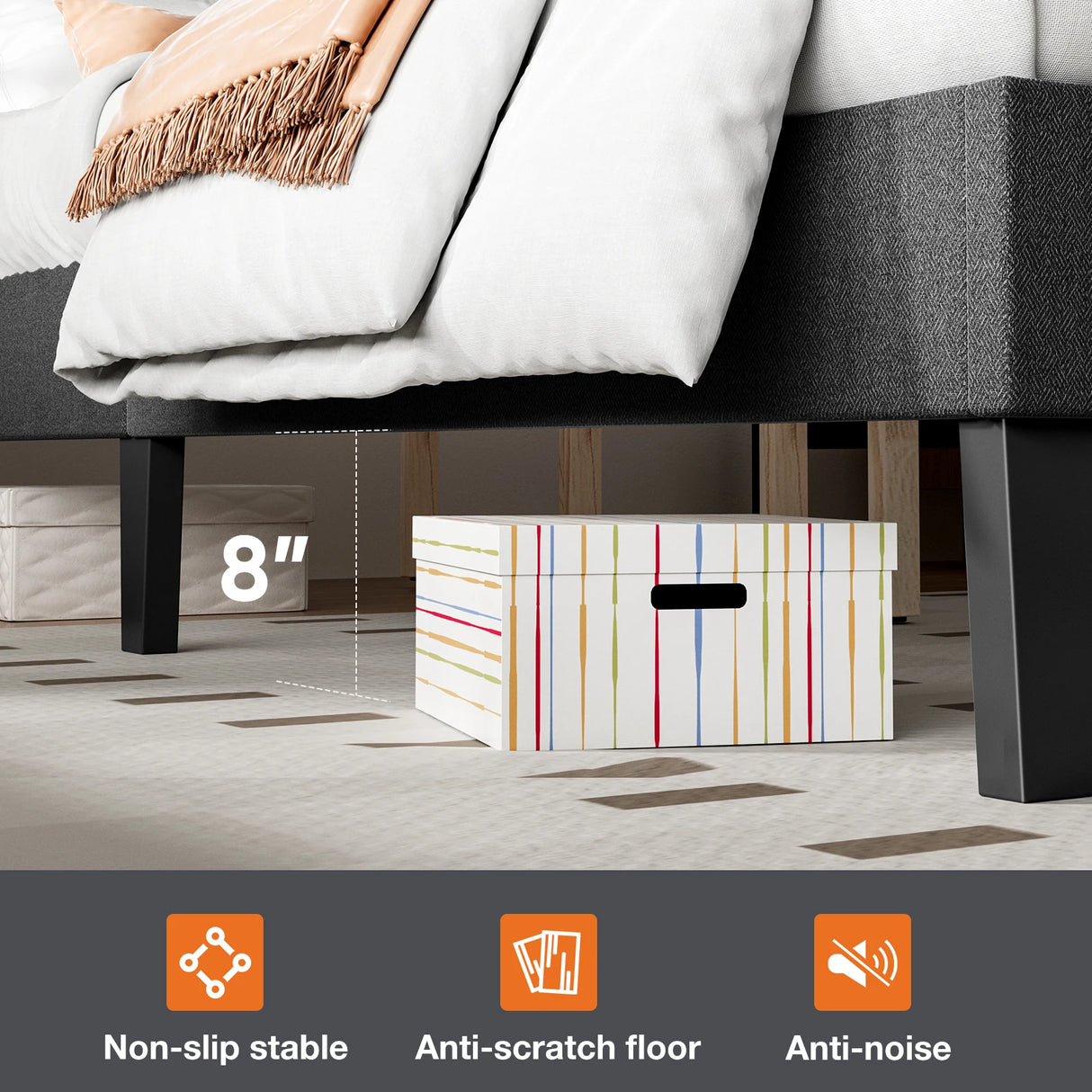 Queen & Full Bed Frame with Adjustable Headboard - Linen Upholstered Wooden Platform Bed Frame with Wood Slats