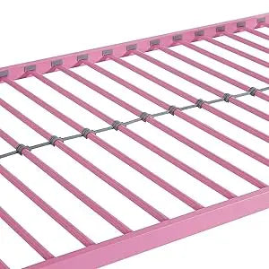 Pink Twin Over Twin metal Bunk Bed with Ladder and Full-Length Guardrail