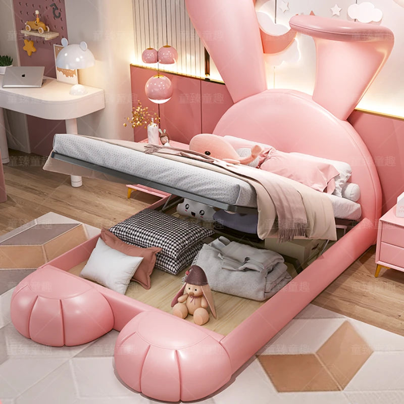 Light Pink Bunny Rabbit with Big Ears Bed Set with Under Bed Storage