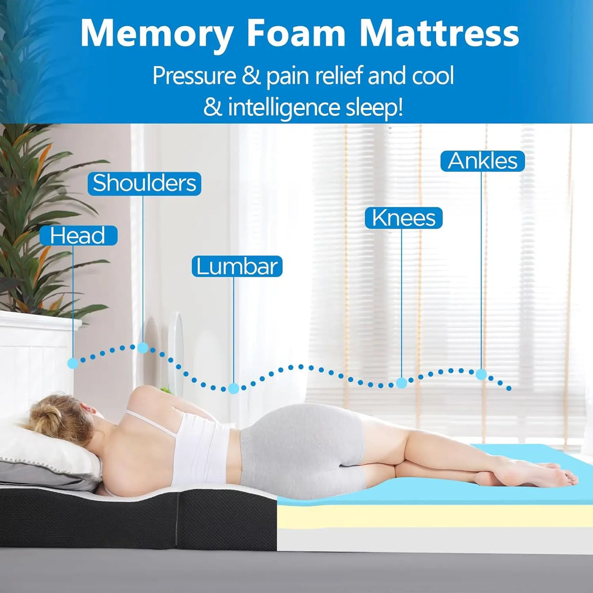 Tri-Folding Memory Foam Mattress with Washable Cover - 6 Inch