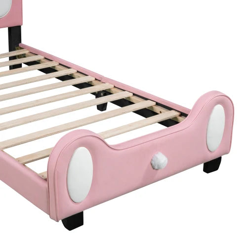 Upholstered Bunny Rabbit Twin Platform Bed with Headboard and Footboard