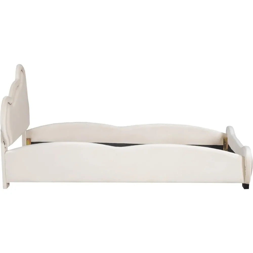 Bear Bed Bed for Kids - Velvet Platform Bed with Bear Shaped Headboard & Bed-End Pocket