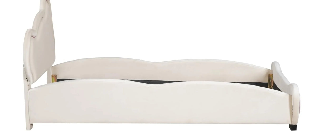 Bear Bed Bed for Kids - Velvet Platform Bed with Bear Shaped Headboard & Bed-End Pocket