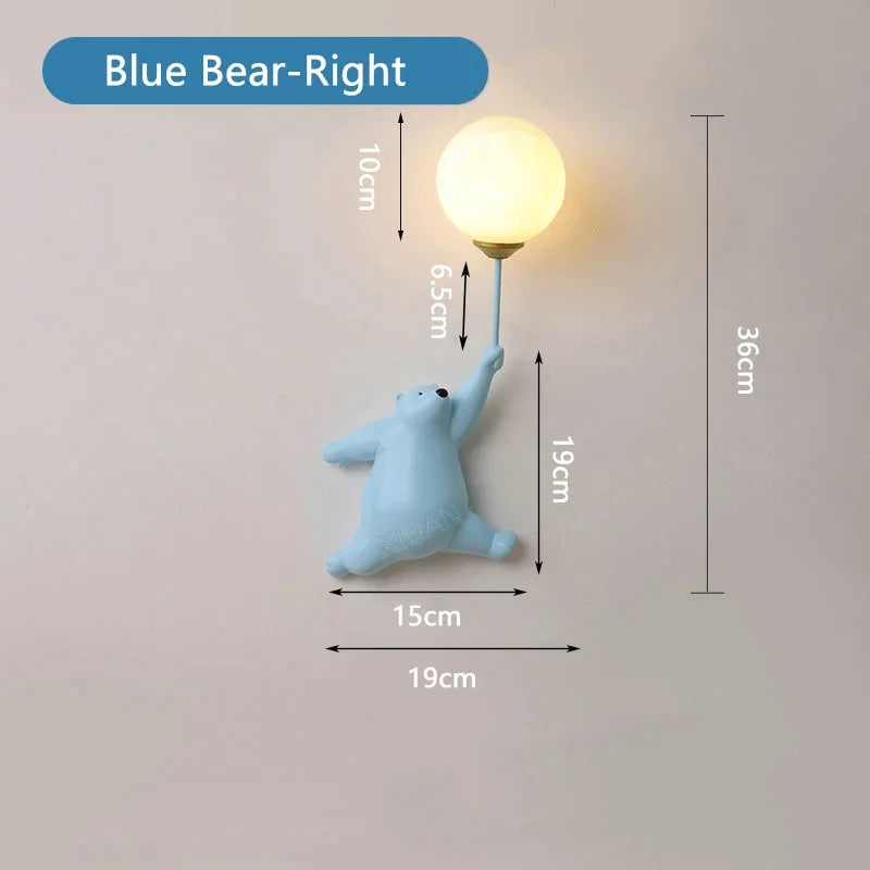 Teddy Bear Wall Lamps for Children's Bedroom in Blue