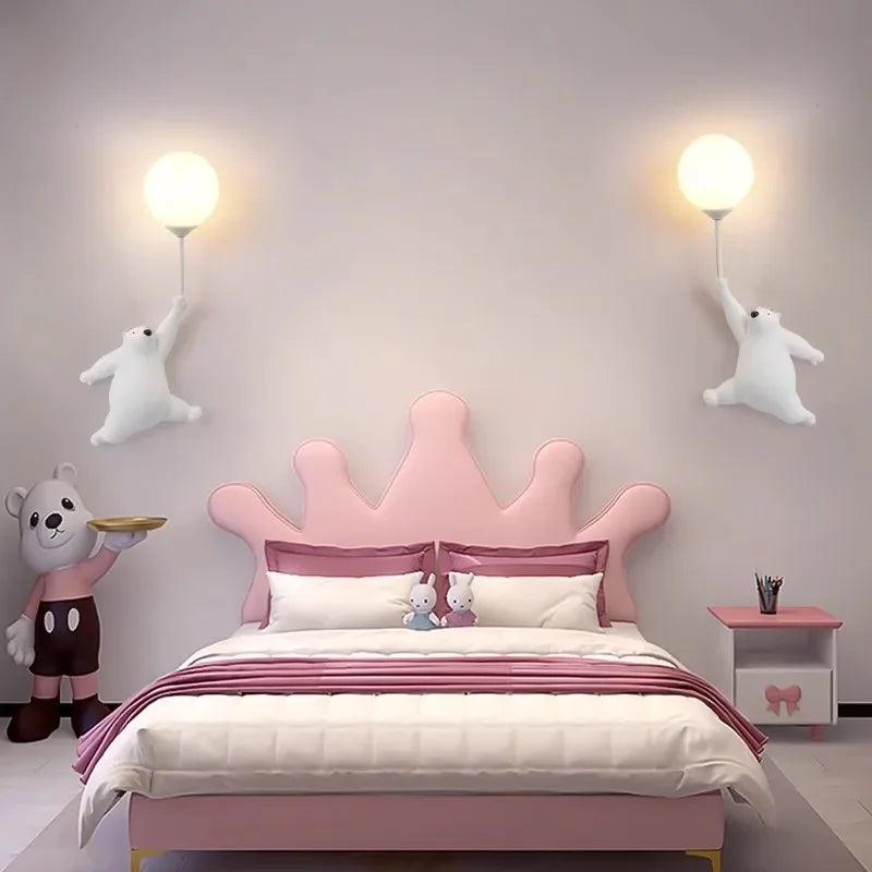 Teddy Bear Wall Lamps for Children's Bedroom in White