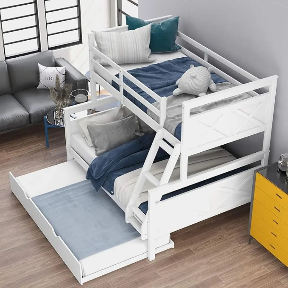 Twin Over Full Bunk Bed Trundlein White Wood