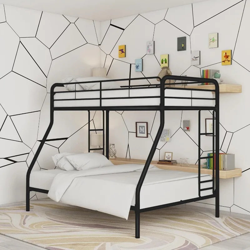 Twin Over Full Metal Bunk Bed Frame With Ladderand Guardrail