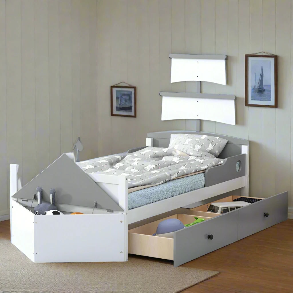Twin Size Nautical Boat Platform Bed with 2 Storage Drawers front