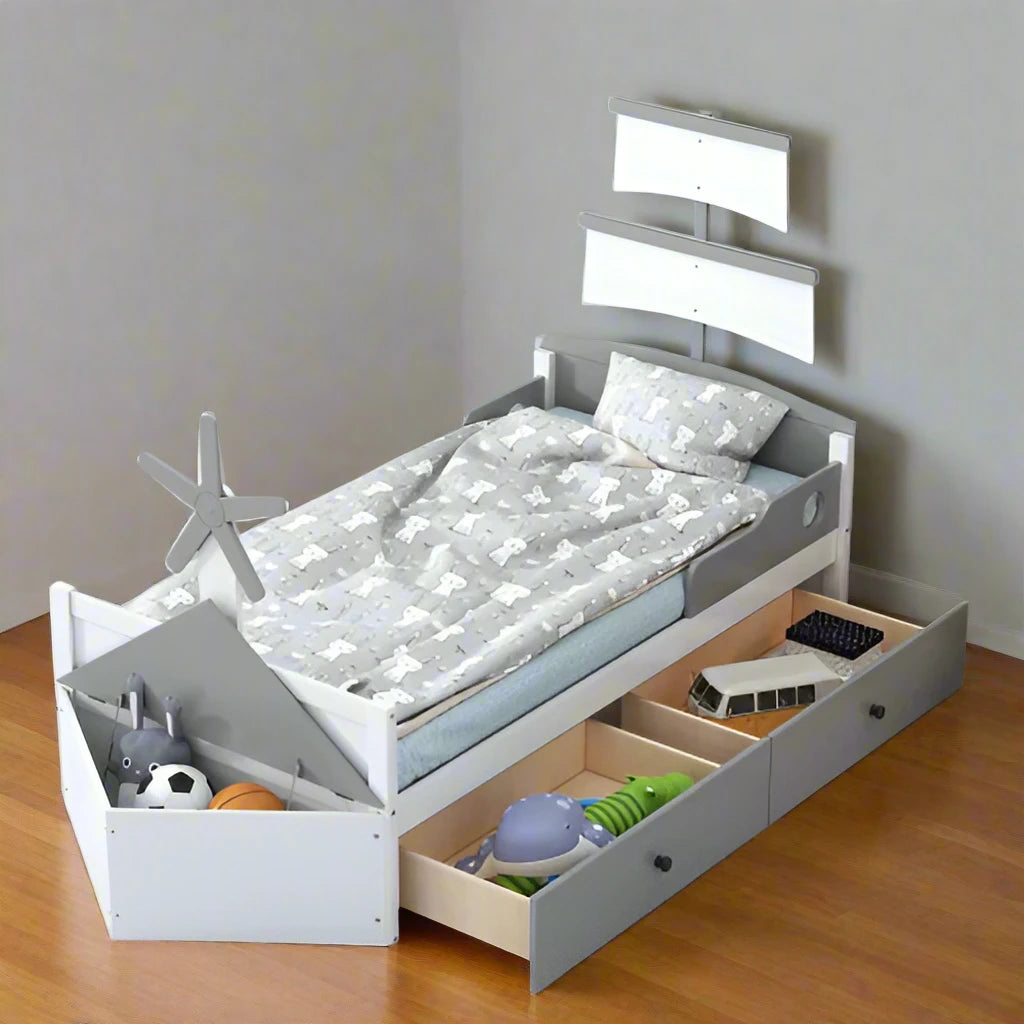 Twin Size Nautical Boat Platform Bed with 2 Storage Drawers top view