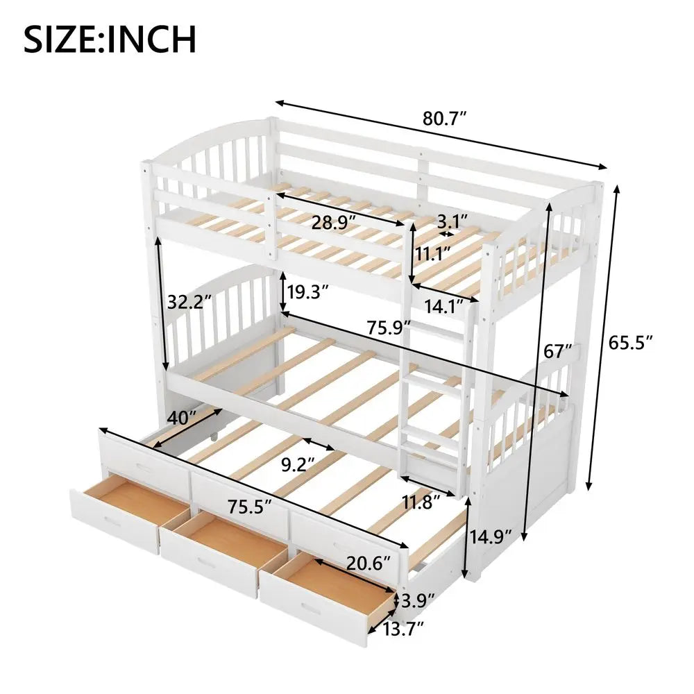 Twin over twin bunk bed with trundle dimensions in inches