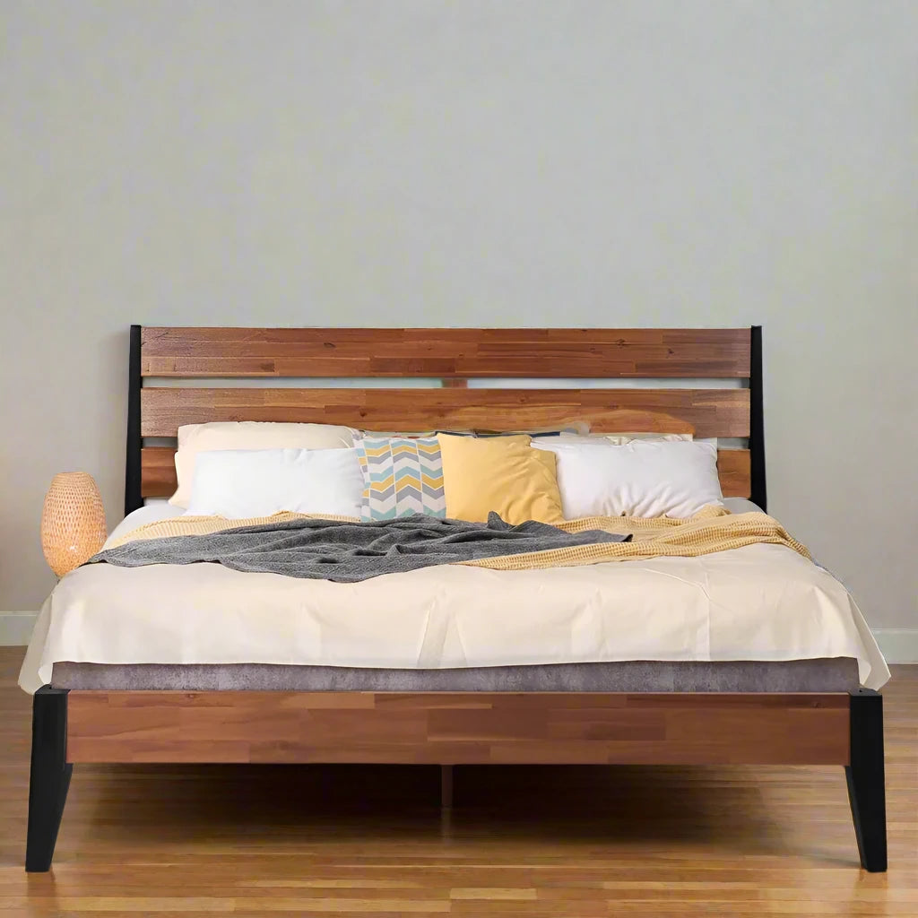 Acacia Emery Wood Queen Platform Bed Frame with Headboard Platform Bed