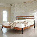 Acacia Emery Wood Queen Platform Bed Frame with Headboard Platform Bed in room