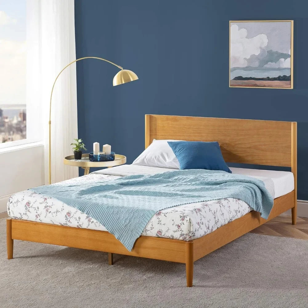 Allen Mid Century Wood Platform Bed Frame in Full Queen or King