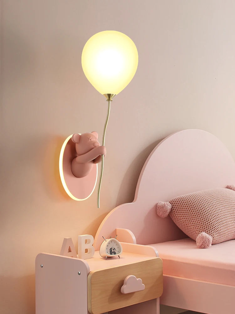 Bear Wall Light Fixture for Kids Room pink