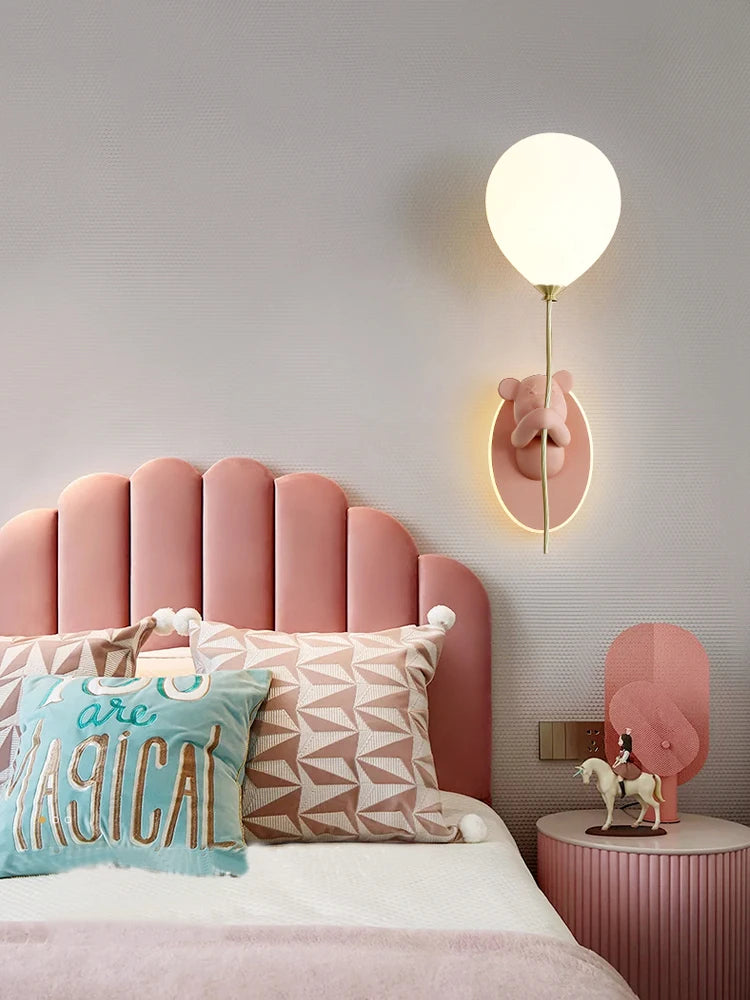 Bear Wall Light Fixture for Kids Room pink