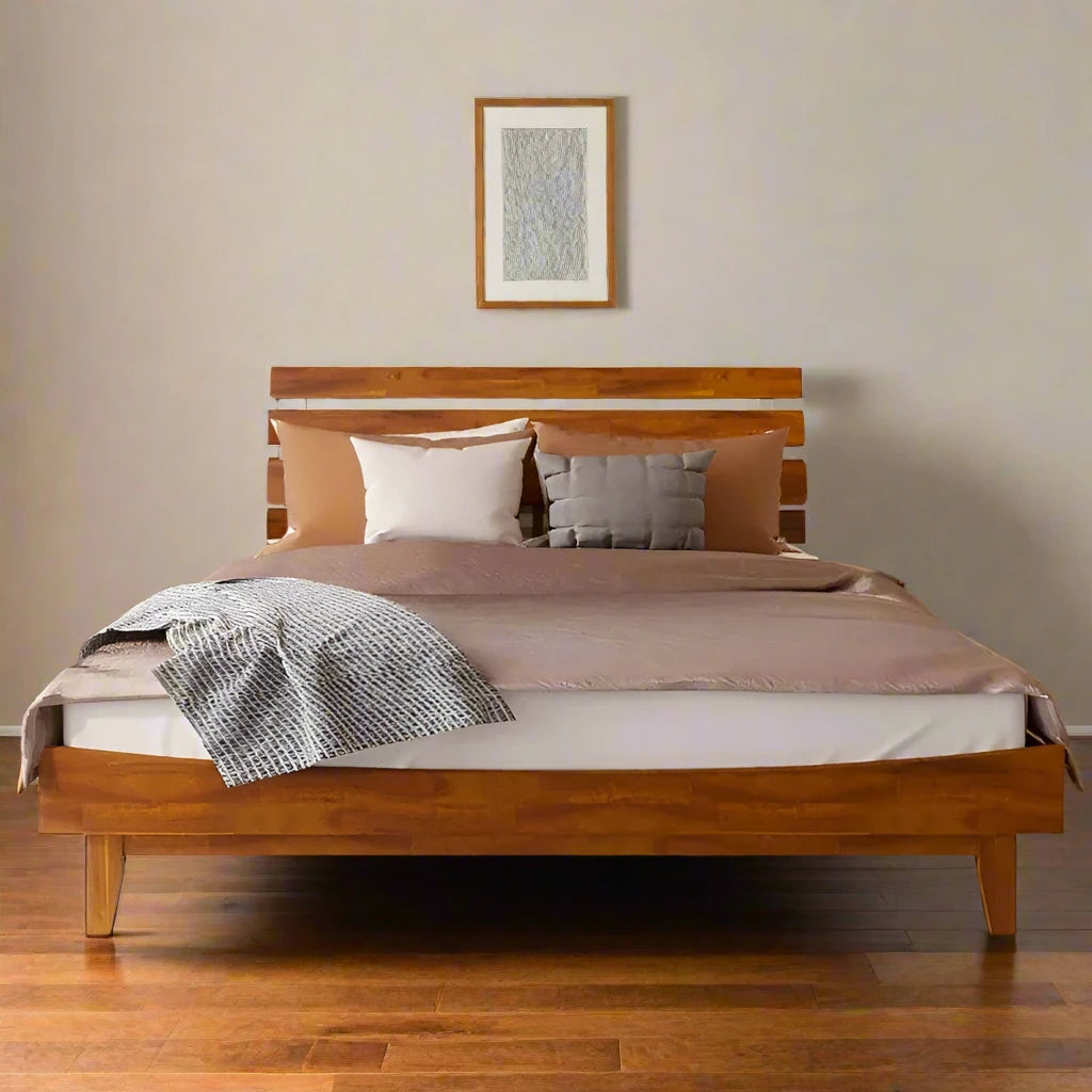 Deluxe Bed Frame with Adjustable Headboard - Mid Century