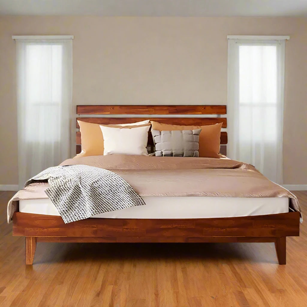 Deluxe Bed Frame with Adjustable Headboard - Mid Century front view