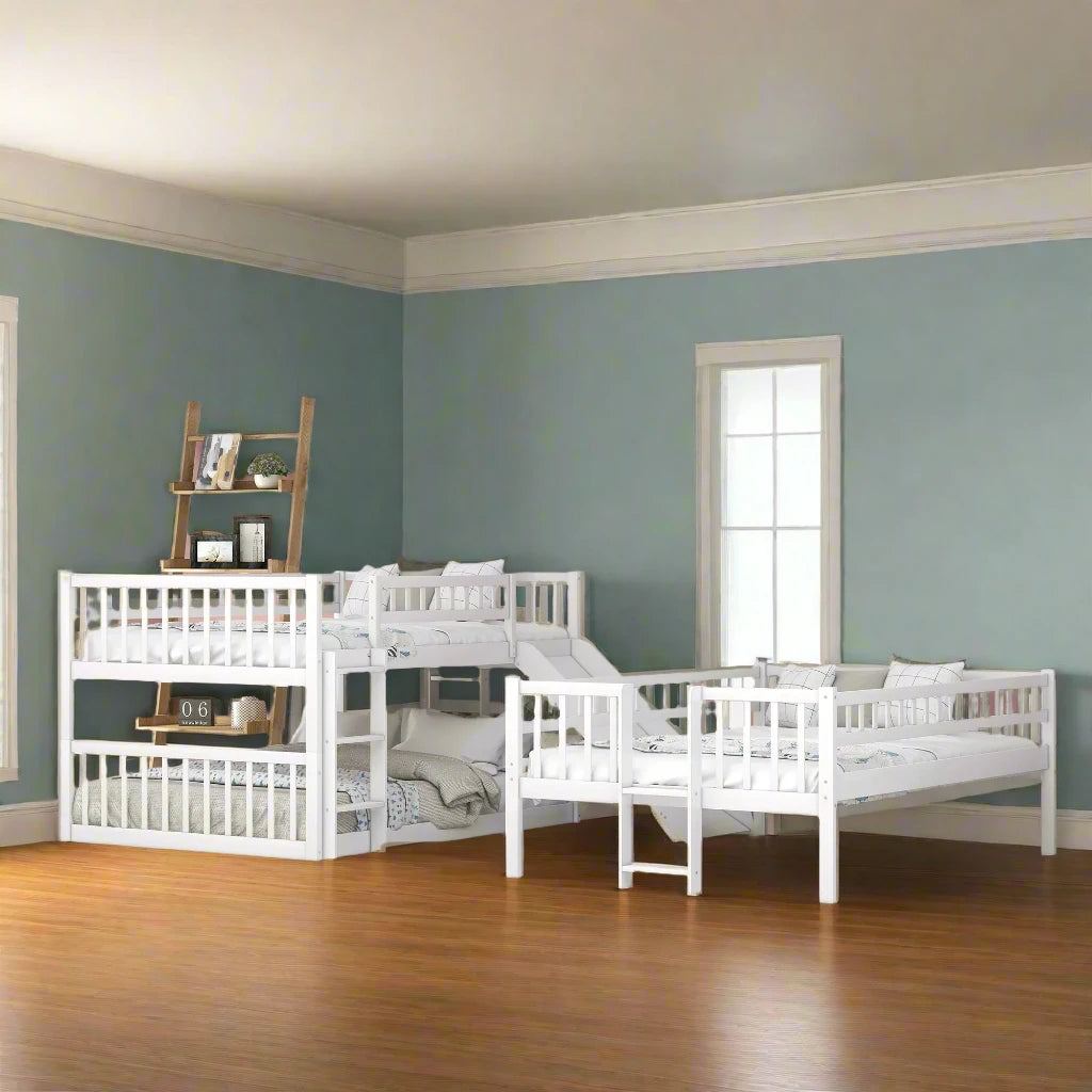 Full-Over-Full-Over-Full Triple Bunk Bed with Ladder, Slide broken down