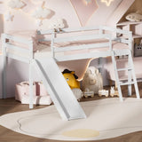 Low Twin Loft Bed with Slide, Climbing Ladder & Storage Space white