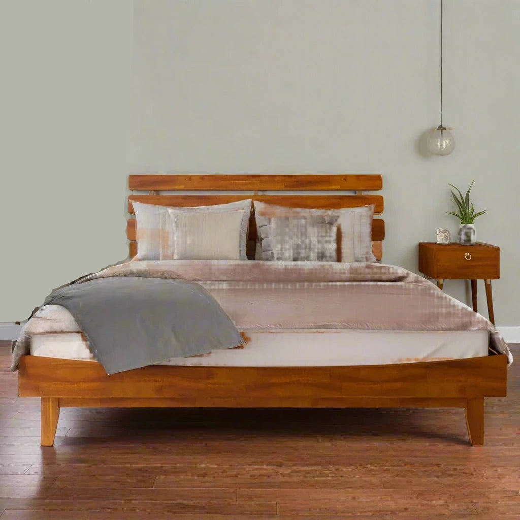 Mid Century Adjustable Headboard with Bed Frame and 1 Nighstand