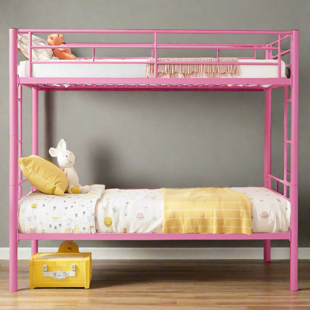 Pink Twin Over Twin metal Bunk Bed with Ladder