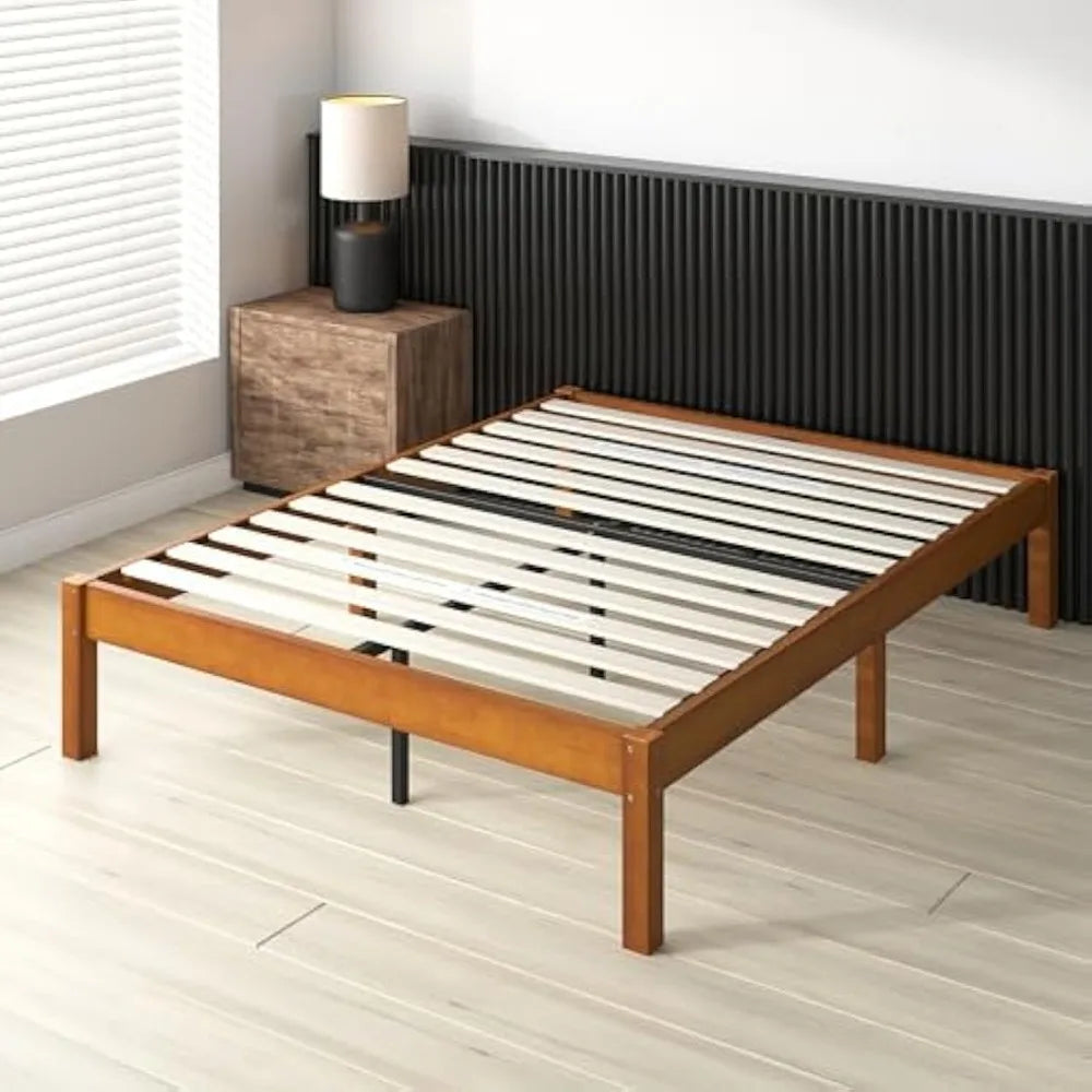 Queen 14 Inch Bamboo Platform Bed Frame, Wood Slat Support, No Box Spring Needed, Easy Assembly