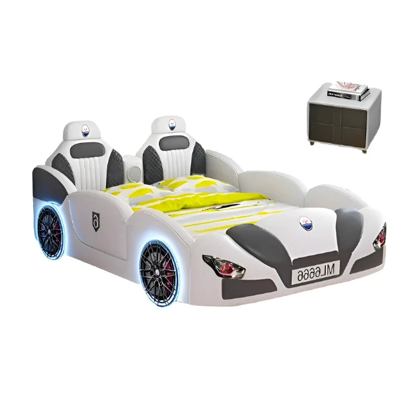 Race Car Bed with Storage For Kids with one nightstand