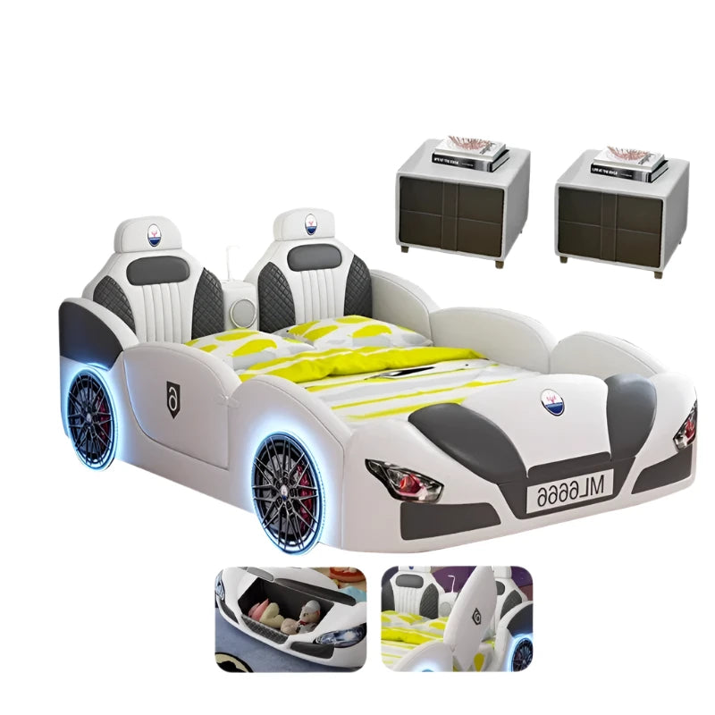 Race Car Bed with Storage For Kids with two night stands