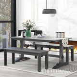 Dining Room Wood Table Set, 60'' Rectangular Trestle Table and 2 Benches