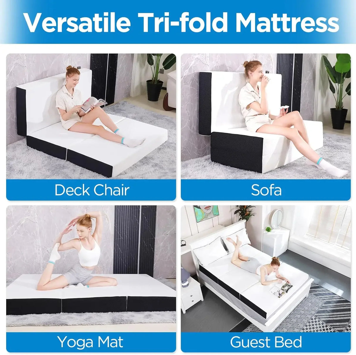 Tri-Folding Memory Foam Mattress with Washable Cover - 6 Inch