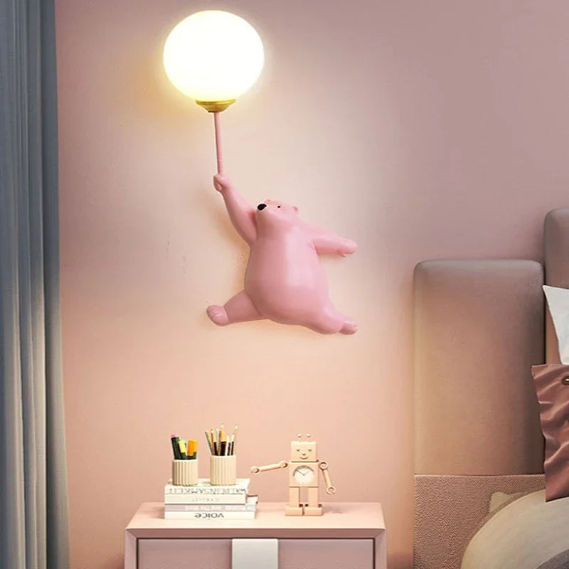 Teddy Bear Wall Lamps for Children's Bedroom in Pink