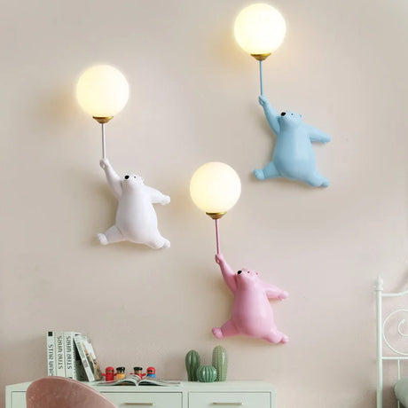 Teddy Bear Wall Lamps for Children's Bedroom in Pink Blue, or White