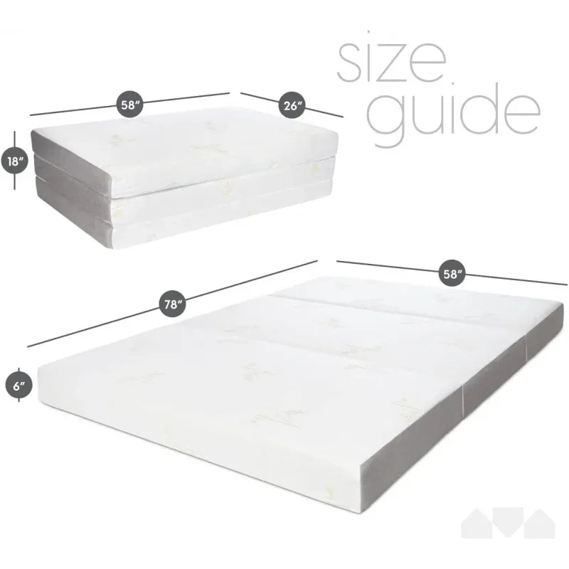 Tri-Folding Memory Foam Mattress with Washable Cover size guide