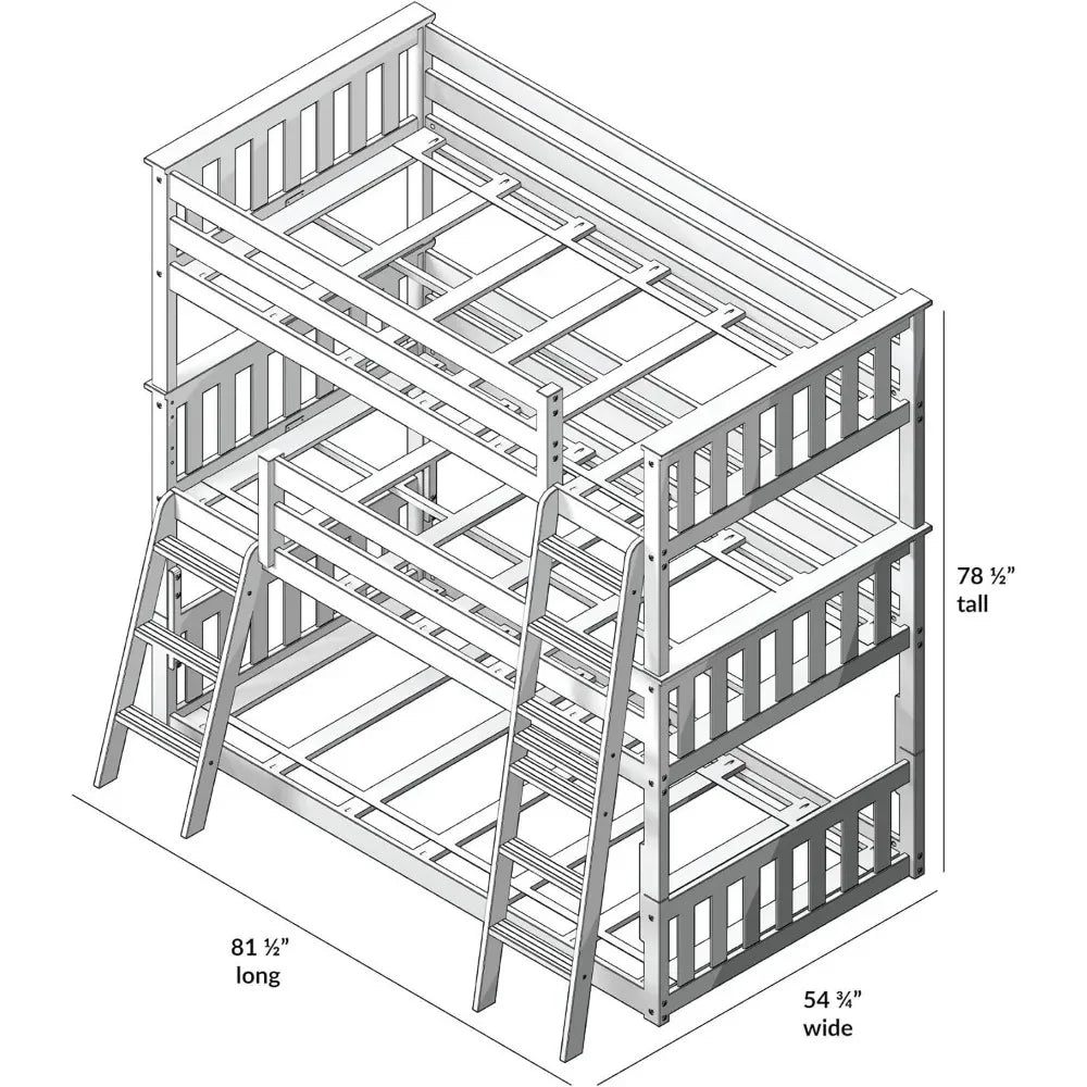 Triple Twin Bunk Bed - Solid Wood For Kids dimensions