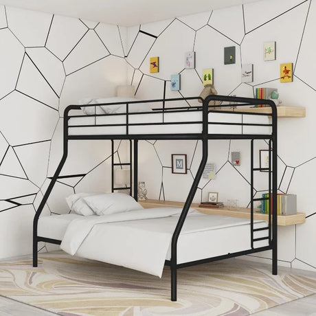 Twin Over Full Metal Bunk Bed Frame With Ladderand Guardrail