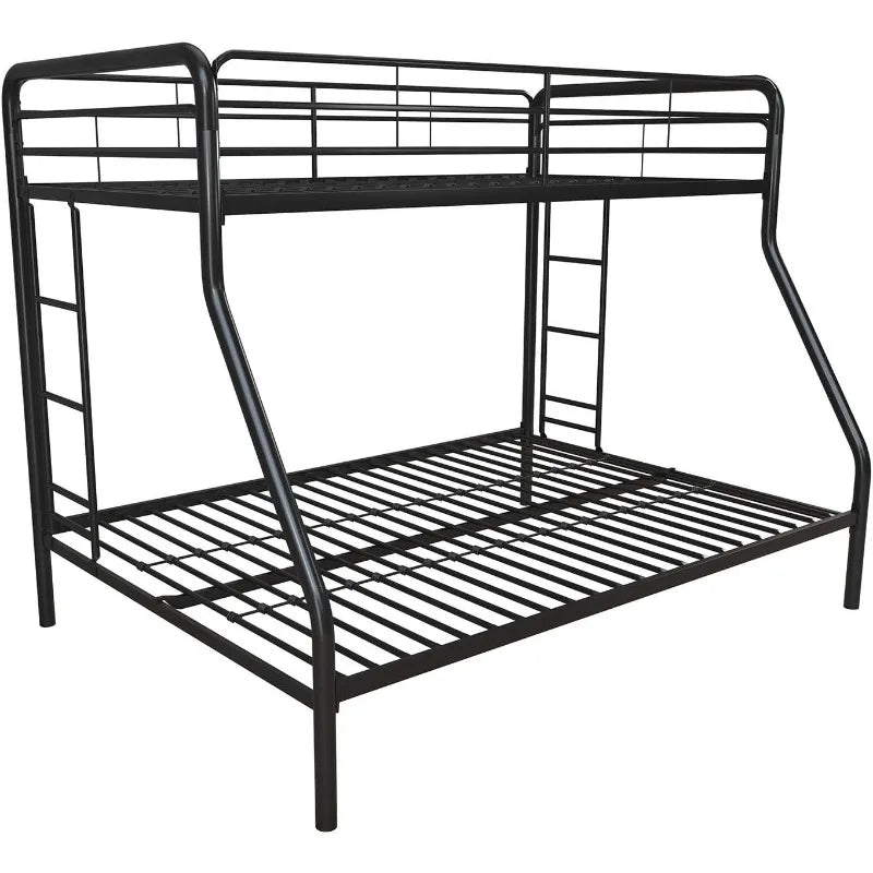 Twin Over Full Metal Bunk Bed Frame With Ladderand Guardrail black