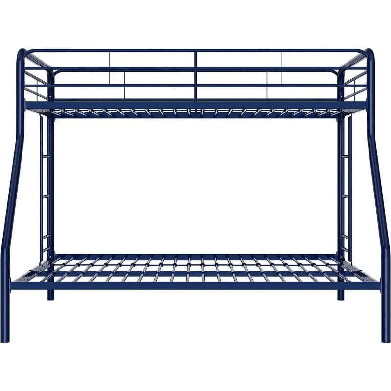 Twin Over Full Metal Bunk Bed Frame With Ladderand Guardrail blue